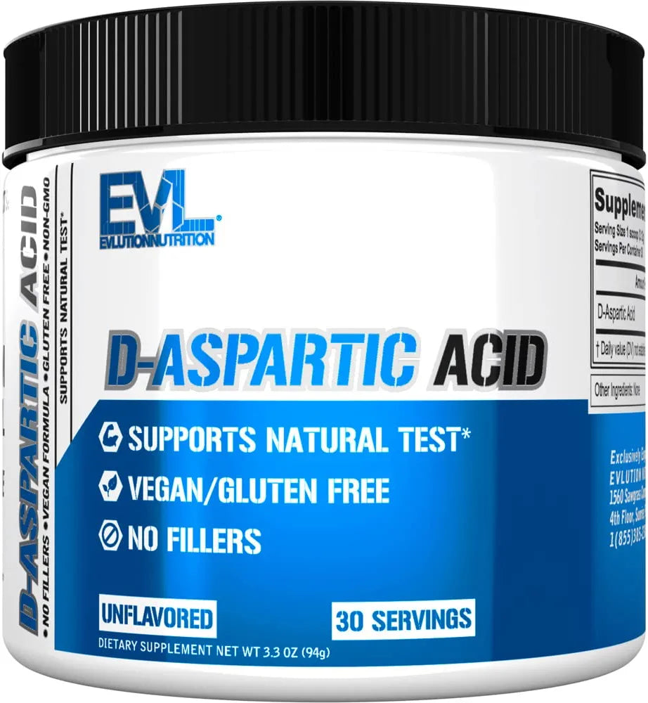 D Aspartic Acid Supplement for Men - 3120mg DAA D-Aspartic Acid Pre Workout Powder Muscle Builder for Men 3.12g - Male Fertility Supplement for Enhanced Drive Potency and Motility - Unflavored EVLUTION NUTRITION