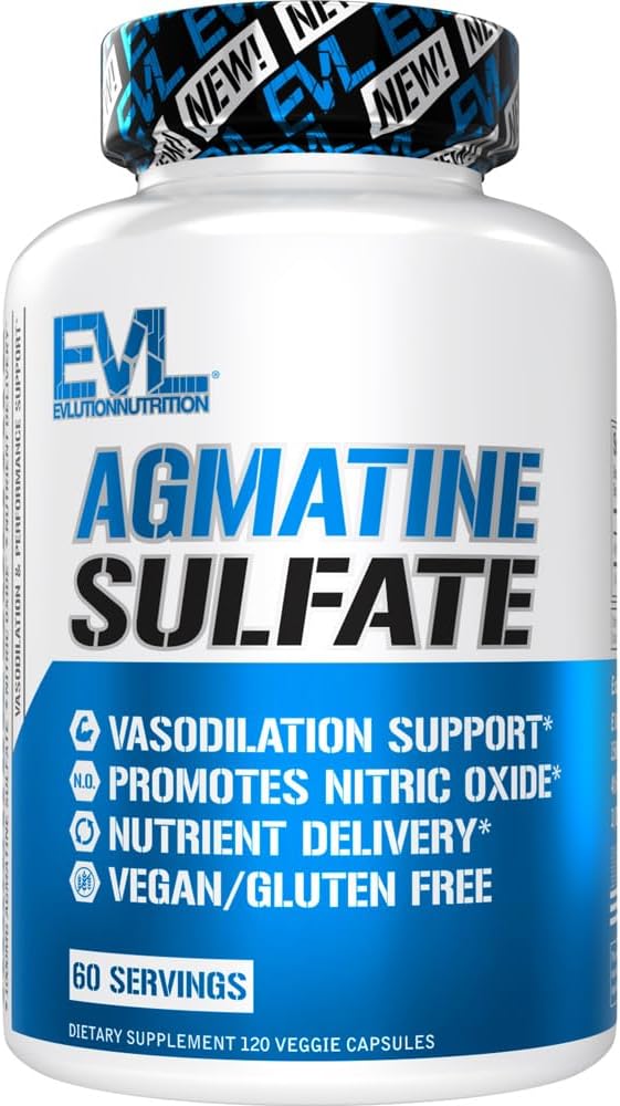 Evlution Nutrition Agmatine Sulfate Nitric Oxide Capsules - High Strength Agmatine Sulfate Nitric Oxide Supplement for High Intensity Pumps Muscle Growth Recovery and Performance - 60 Servings EVLUTION NUTRITION