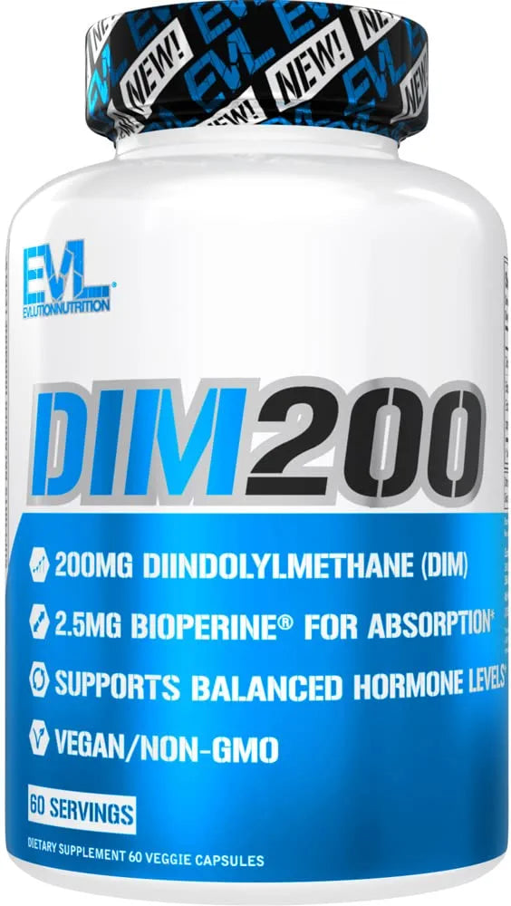 EVL Diindolylmethane DIM Supplement for Men - Advanced Dim 200mg with Dim Plus Bioperine for Enhanced Absorption - Vegan Non-GMO Hormone Balance Supplement for Enhanced Energy Mood and Performance EVLUTION NUTRITION