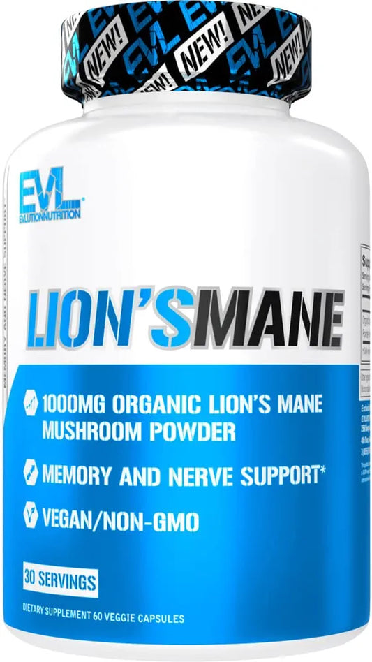 Organic Lion’s Mane Mushroom Supplement - Lion’s Mane Mushroom Capsules Nootropics Brain Support Supplement for Focus Memory Clarity and Immunity Support EVLUTION NUTRITION