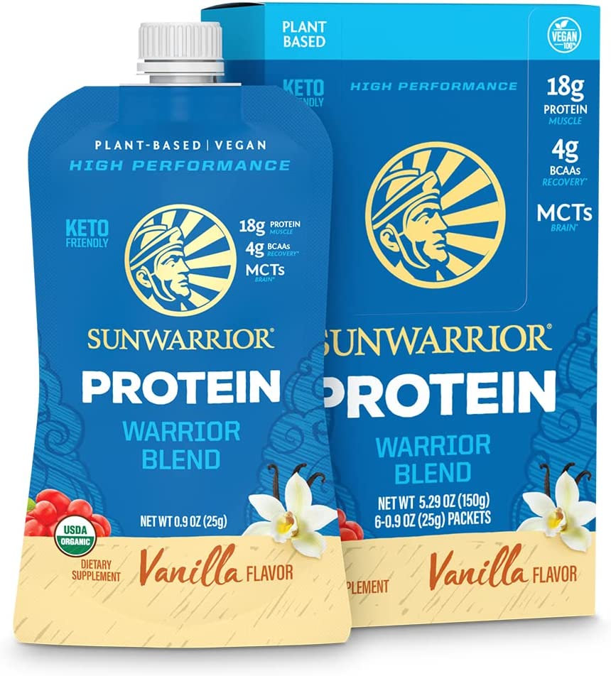 Vegan Protein Powder with BCAA | Organic Hemp Seed Protein Gluten Free Non-GMO Dairy Free Soy Sugar Free Low Carb Plant Based Protein Powder | Vanilla Go Mix 6 Packets | Warrior Blend Sunwarrior