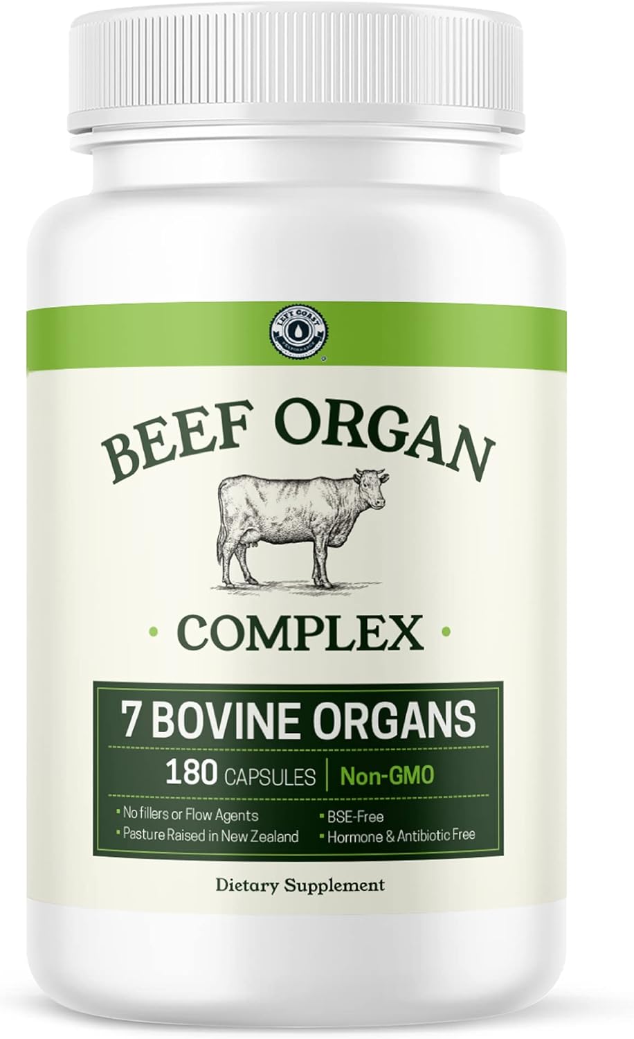 Grass fed Beef Organs Supplement Complex, 7 Beef Organs From New Zealand - Liver, Heart, Pancreas, Kidney, Lung, Spleen, and Bone Marrow - Non-GMO, Hormone & Antibiotic Free - Carnivore Diet Left Coast Performance