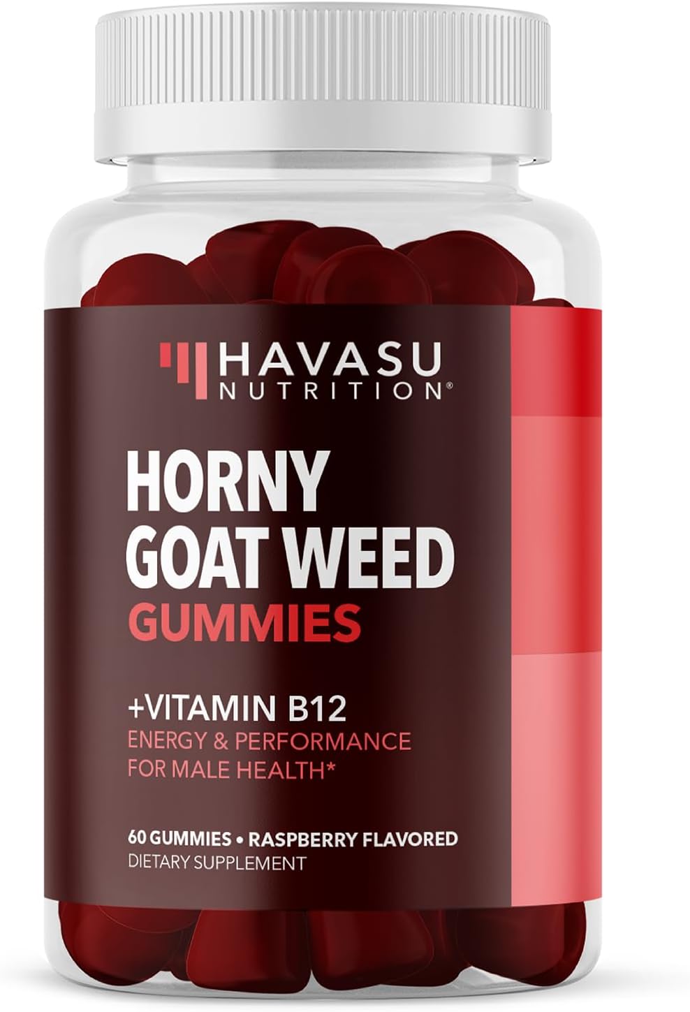 Horny Goat Weed Gummies with Vitamin B12 | Energy Endurance Boost & Performance Support for Men and Women | Enhanced with B12 Vitamins for Mood & Male Health Support | 60 Vegan Raspberry Gummies Havasu Nutrition