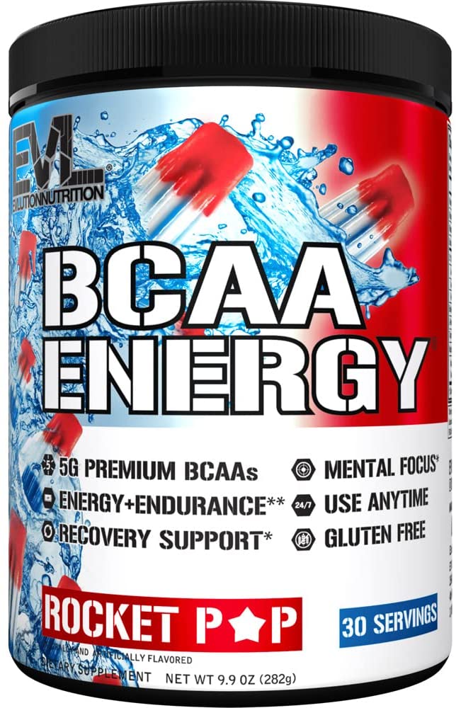 EVL BCAAs Amino Acids Powder - Rehydrating BCAA Powder Post Workout Recovery Drink with Natural Caffeine - BCAA Energy Pre Workout Powder for Muscle Recovery Lean Growth and Endurance - Rocket Pop EVLUTION NUTRITION