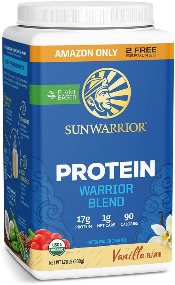 Sunwarrior Vegan Organic Protein Powder Plant-Based | BCAA Amino Acids Hemp Seed Soy Free Dairy Free Gluten Free Synthetic Free Non-GMO | Vanilla 32 Servings | Warrior Blend Sunwarrior