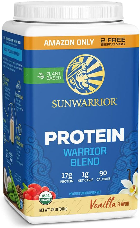 Sunwarrior Vegan Organic Protein Powder Plant-Based | BCAA Amino Acids Hemp Seed Soy Free Dairy Free Gluten Free Synthetic Free Non-GMO | Vanilla 32 Servings | Warrior Blend Sunwarrior