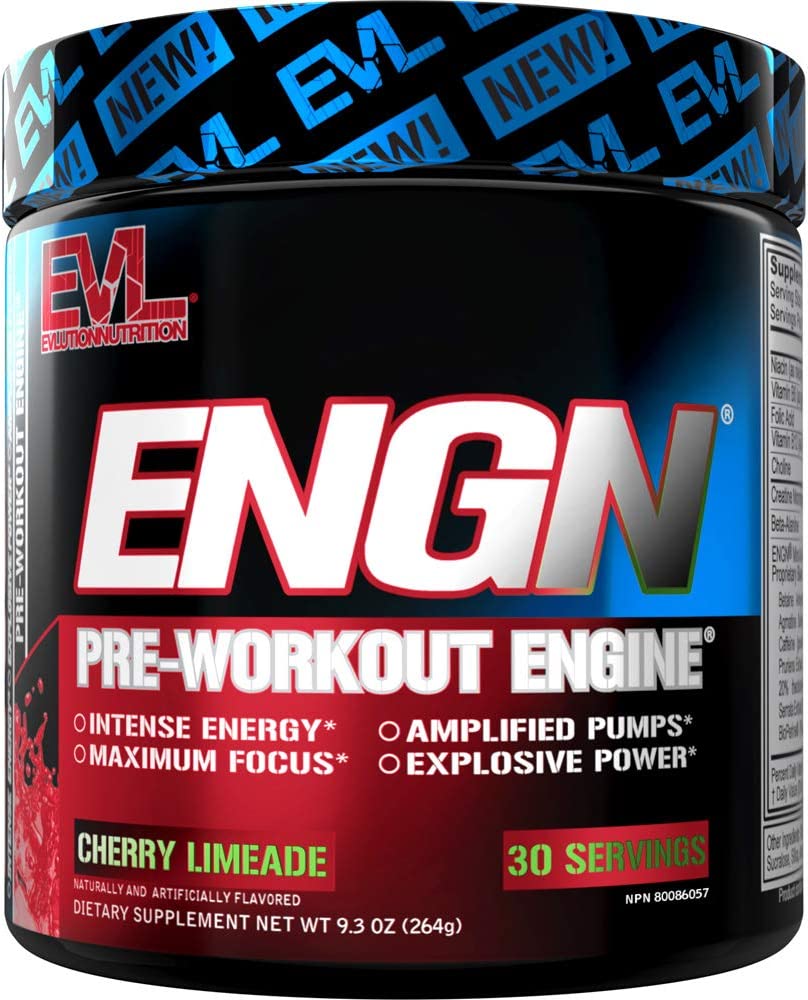 EVL Intense Pre Workout with Creatine - Pre Workout Powder Drink for Lasting Energy Focus and Recovery - ENGN Energizing Pre Workout for Men with Beta Alanine Caffeine and L Theanine - Cherry Limeade EVLUTION NUTRITION