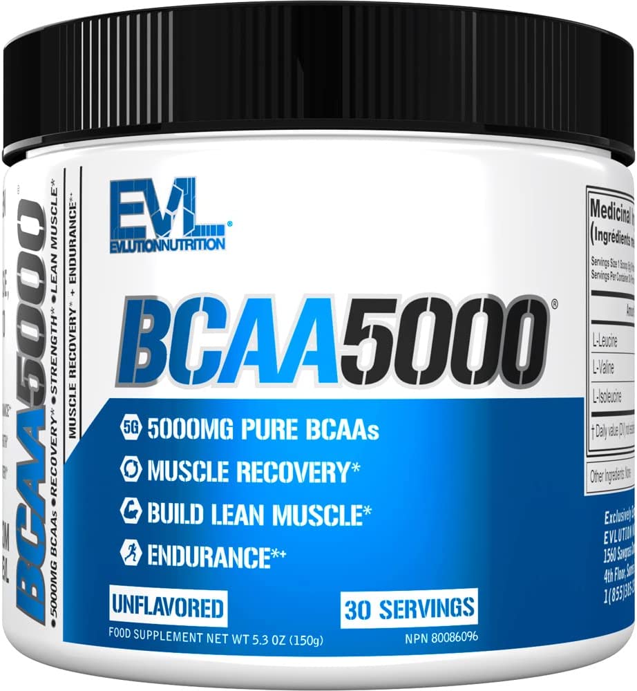 Evlution EVL BCAAs Amino Acids Powder - BCAA Powder Post Workout Recovery Drink and Stim Free Pre Workout Energy Drink Powder - 5g Branched Chain Amino Acids Supplement for Men - Unflavored Powder EVLUTION NUTRITION