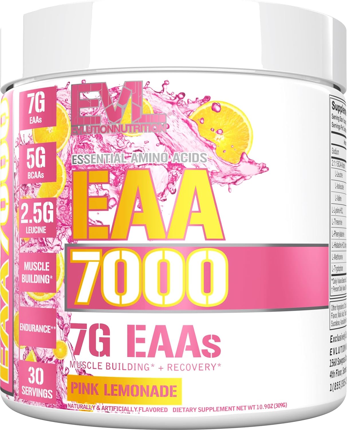 Evlution Nutrition EAA7000 - Pre & Post Workout Powder - Muscle Building + Recovery Supplement - 7g Essential Amino Acids + 5g BCAAs - Endurance + Energy Support - 30 Servings - Pink Lemonade EVLUTION NUTRITION