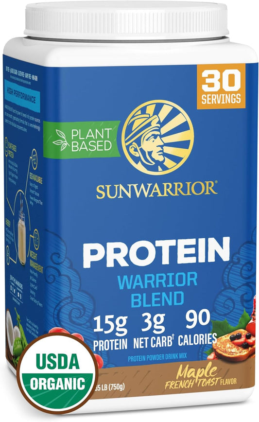 Vegan Organic Protein Powder Plant-Based | BCAA Amino Acids Hemp Seed Soy Free Dairy Free Gluten Free Synthetic Free Non-GMO | Maple Toast 30 Servings | Warrior Blend Sunwarrior