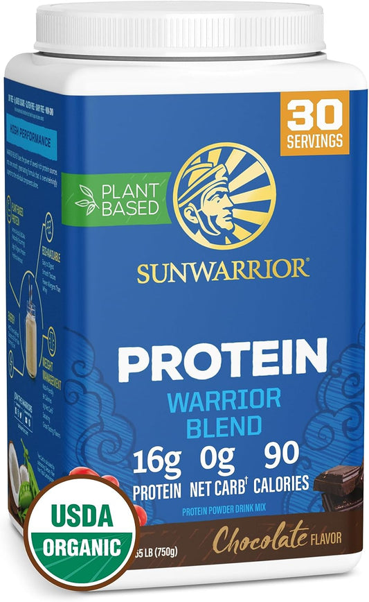 Vegan Organic Protein Powder Plant-based | BCAA Amino Acids Hemp Seed Soy Free Dairy Free Gluten Free Synthetic Free NON-GMO | Chocolate 30 Servings | Warrior Blend Sunwarrior