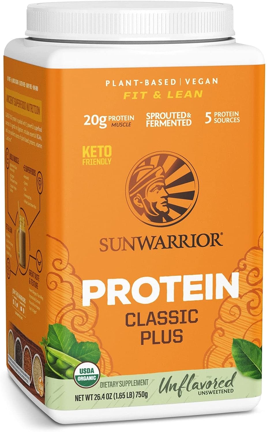 Vegan Organic Protein Powder Plant-based | 5 Superfood Quinoa Chia Seed Soy Free Dairy Free Gluten Free Synthetic Free NON-GMO | Unflavored 30 Servings | Classic Plus by Sunwarrior Sunwarrior