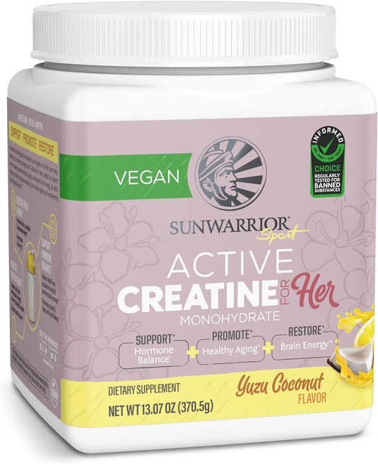 Sunwarrior Creatine Monohydrate Powder for Women | Muscle Building Pre Workout Vegan Keto Friendly Micronized & Easily Mixes 300g Tub (50 Serve) Yuzu Coconut Flavored Active Creatine Sunwarrior