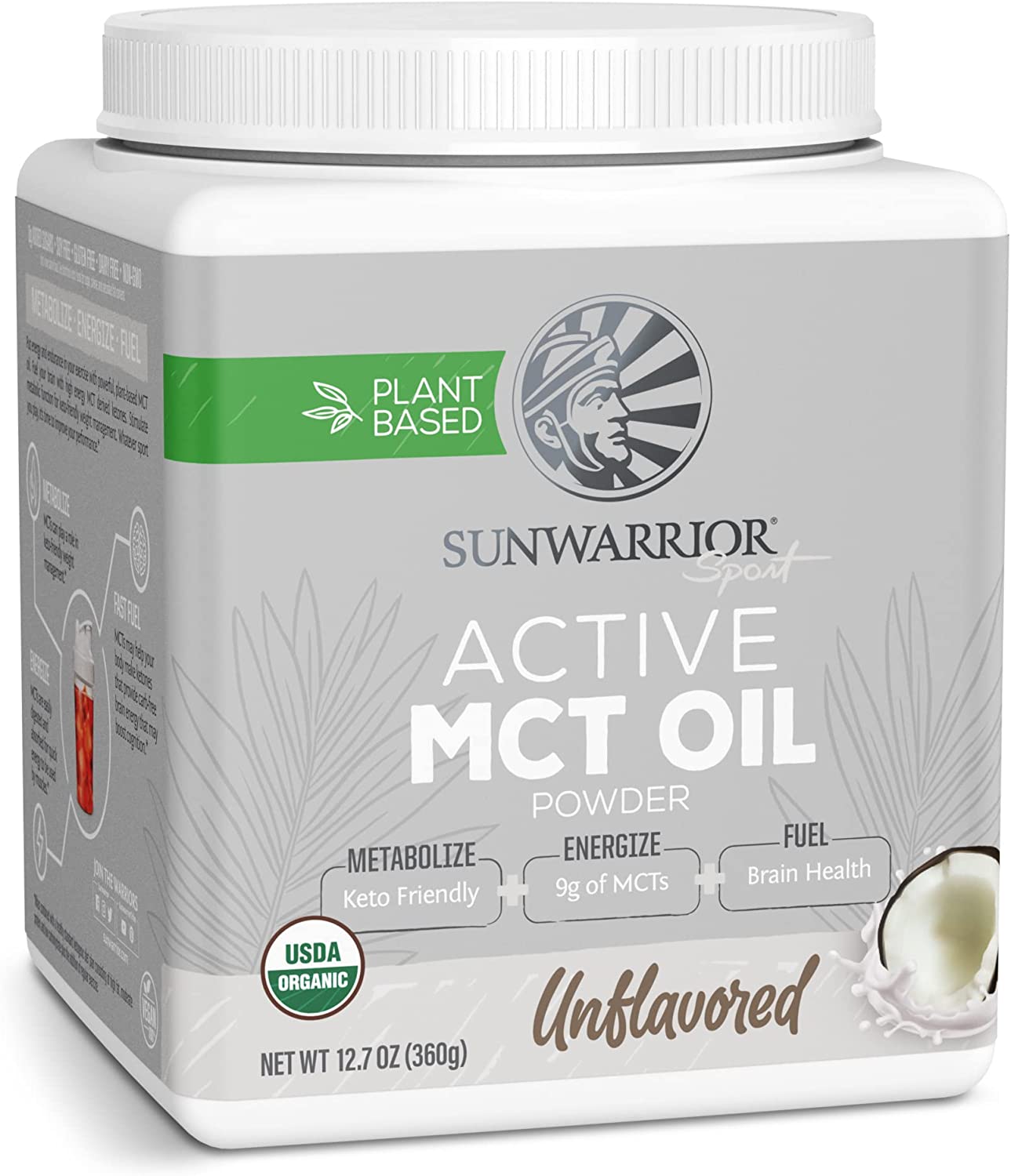 Sunwarrior MCT Oil Organic Powder for Athletes | Keto Friendly High Energy Non Dairy Sugar Free Vegan Plant Based MCT Powder Made from Coconuts | Unflavored Active Sports MCT Oil Powder 360g 40 SRV Sunwarrior