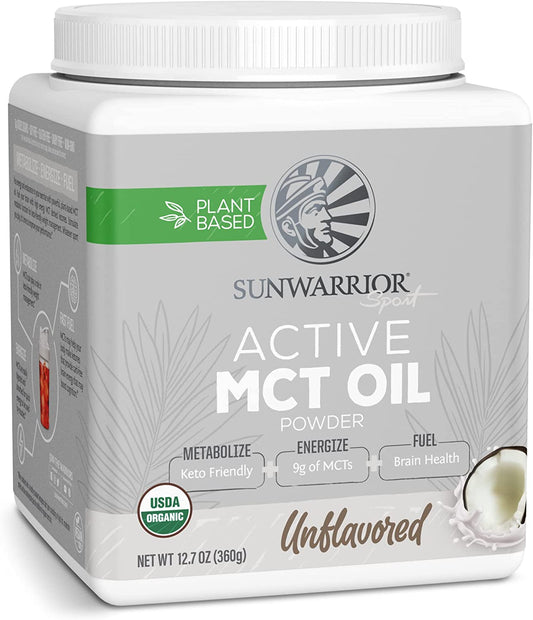 Sunwarrior MCT Oil Organic Powder for Athletes | Keto Friendly High Energy Non Dairy Sugar Free Vegan Plant Based MCT Powder Made from Coconuts | Unflavored Active Sports MCT Oil Powder 360g 40 SRV Sunwarrior