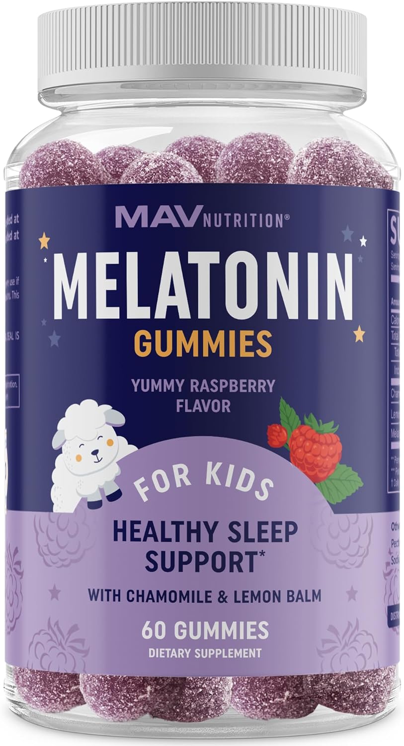 Melatonin Gummies for Kids | 0.5mg Per Gummy | Gentle Rest Support for Children Ages 2+ | Low-Dose Chewable Rest Aid For Kids | Only 1g of Sugar Per Gummy | Gluten-Free, Non-GMO, Pectin-Based (60ct) MAV Nutrition