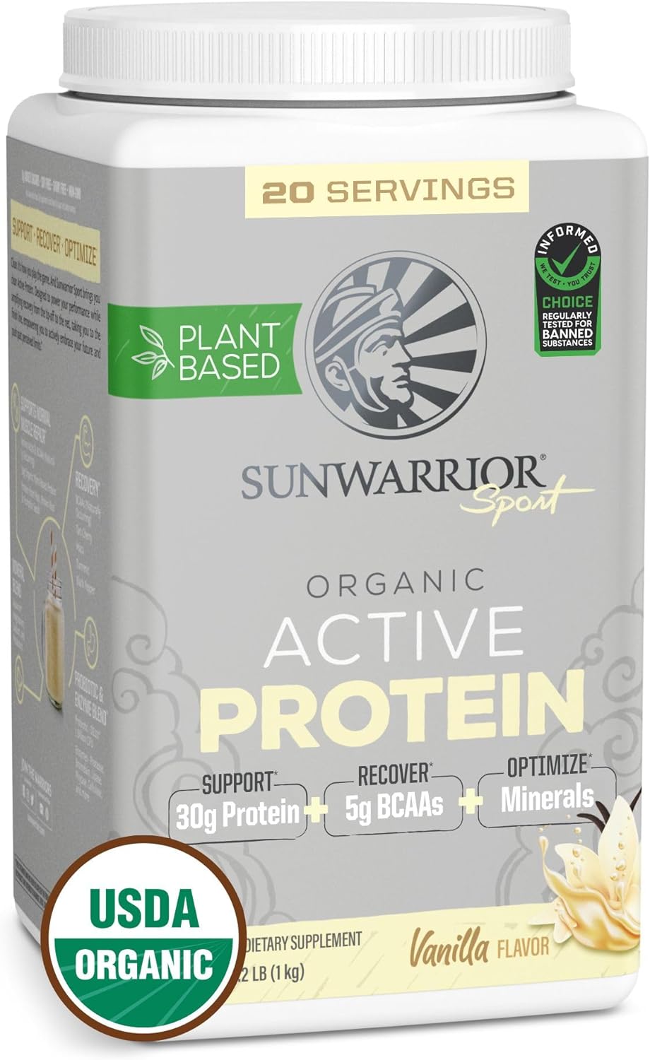 Sunwarrior Vegan Protein Powder Plant-Based USDA Organic BCAAs | Sugar Free Gluten Free Non-GMO Dairy Free | Vanilla Flavored 20 Servings | Sport Organic Active Protein Sunwarrior