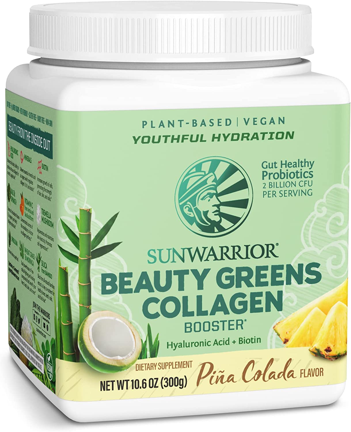 Sunwarrior Collagen Powder with Biotin Probiotics & Hyaluronic Acid | Beauty Greens | Pina Colada Sunwarrior