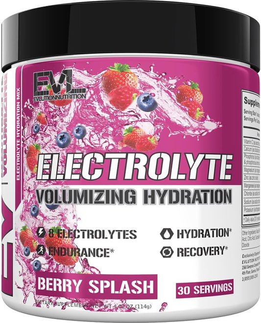 Ultimate Electrolytes Powder Hydration Drink - Quick Replenishing Hydration Powder Electrolyte Drink Mix with 8 Key Electrolytes and Antioxidants - Vegan Gluten Free Keto Friendly Blend (Berry Splash) EVLUTION NUTRITION