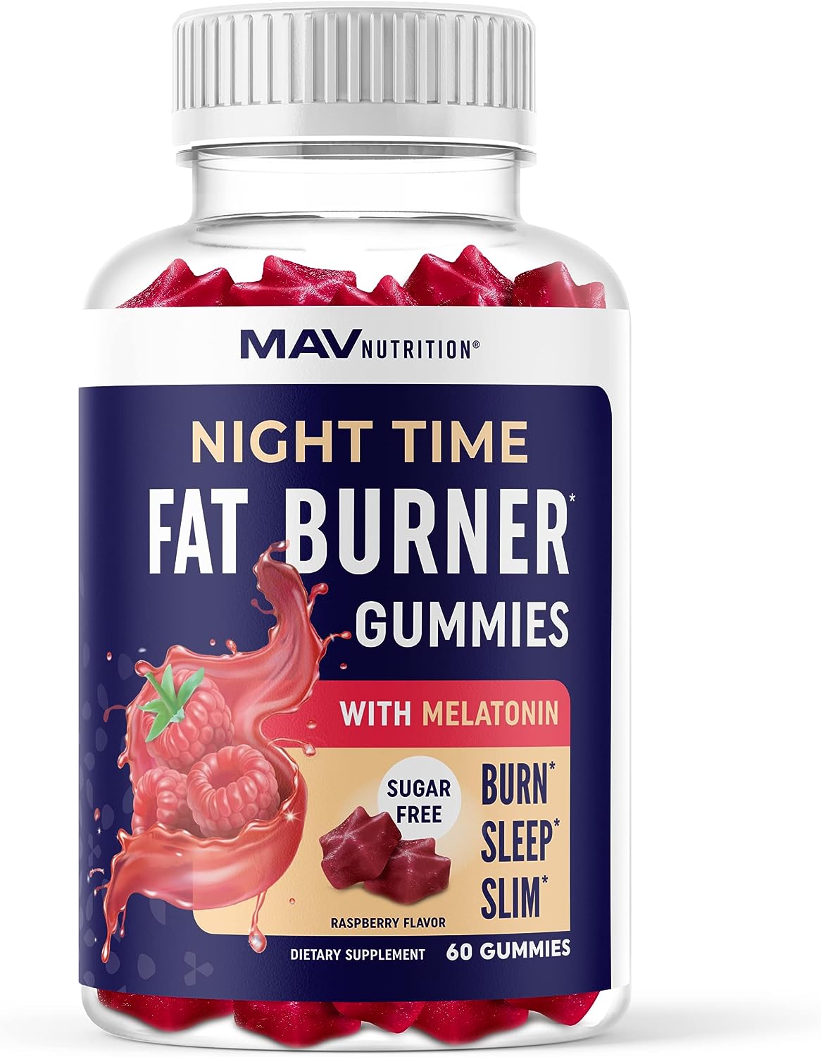 Sugar-Free Night Time Fat Burner Gummies | Sleep & Weight Loss Support | Hunger Suppressant & Metabolism Booster | Shred Belly Fat While You Sleep | Nighttime Diet Supplement for Women & Men | 60 Ct. MAV Nutrition