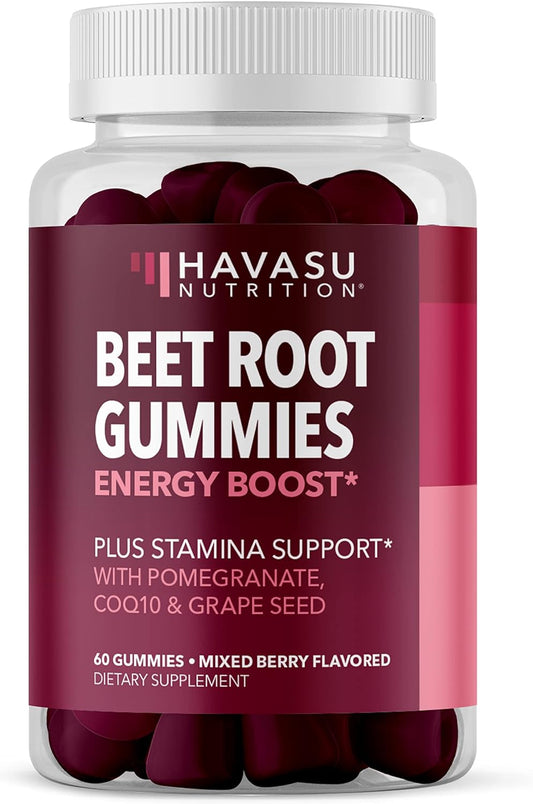 Beet Root Gummies with COQ10 Energy Supplement | Nitric Oxide Supplement for Healthy Energy & Performance Support with Pomegranate Extract | Beet Root Supplements | Mixed Berry | 60 Vegan Gummies Havasu Nutrition