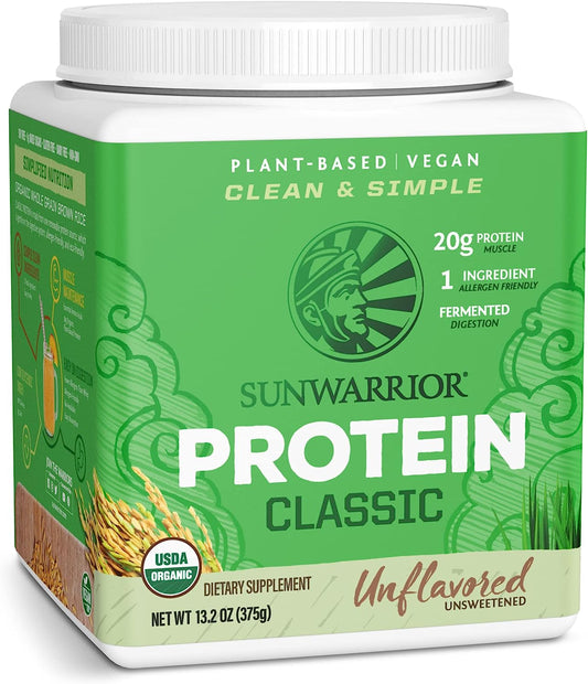 Vegan Organic Protein Powder Plant-based | Brown Rice Kosher Soy Free Sugar Free Gluten Free NON-GMO Dairy Free | Natural 15 Servings | Classic Protein by Sunwarrior Sunwarrior