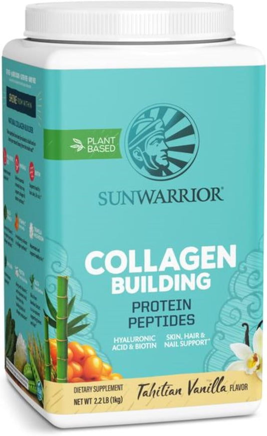 Sunwarrior Collagen Peptides Building Powder | Vegan Collagen for Women Plant-Based Protein Powder | Hyaluronic Acid, Biotin, Silica, Vitamin C for Hair Skin & Nails | 40 Servings, Vanilla Flavored Sunwarrior