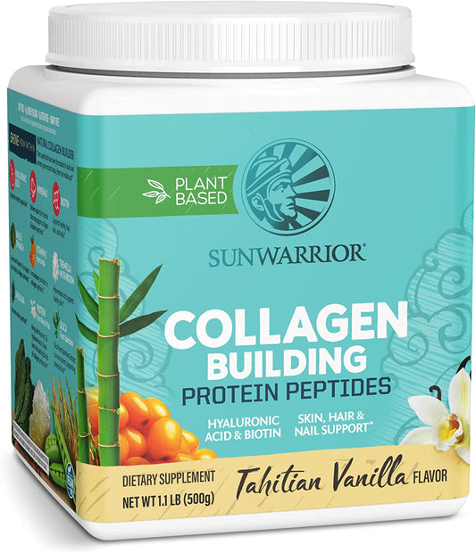 Sunwarrior Vegan Collagen Building Powder Protein Peptide with Biotin Vitamin C Hyaluronic Acid Collagen Protein Powder for Hair Skin Nail Dairy Free Gluten Free | Vanilla Collagen Powder Sunwarrior