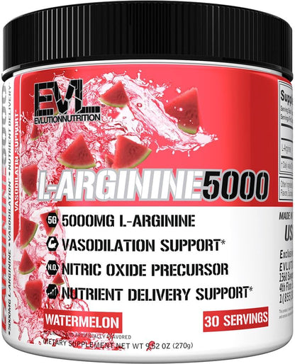 Evlution Nutrition Nitric Oxide Booster L-Arginine Supplement - High Potency Nitric Oxide Supplement with 5000mg of L Arginine for Enhanced Pumps Energy Muscle Growth and Vascularity NO Booster EVLUTION NUTRITION