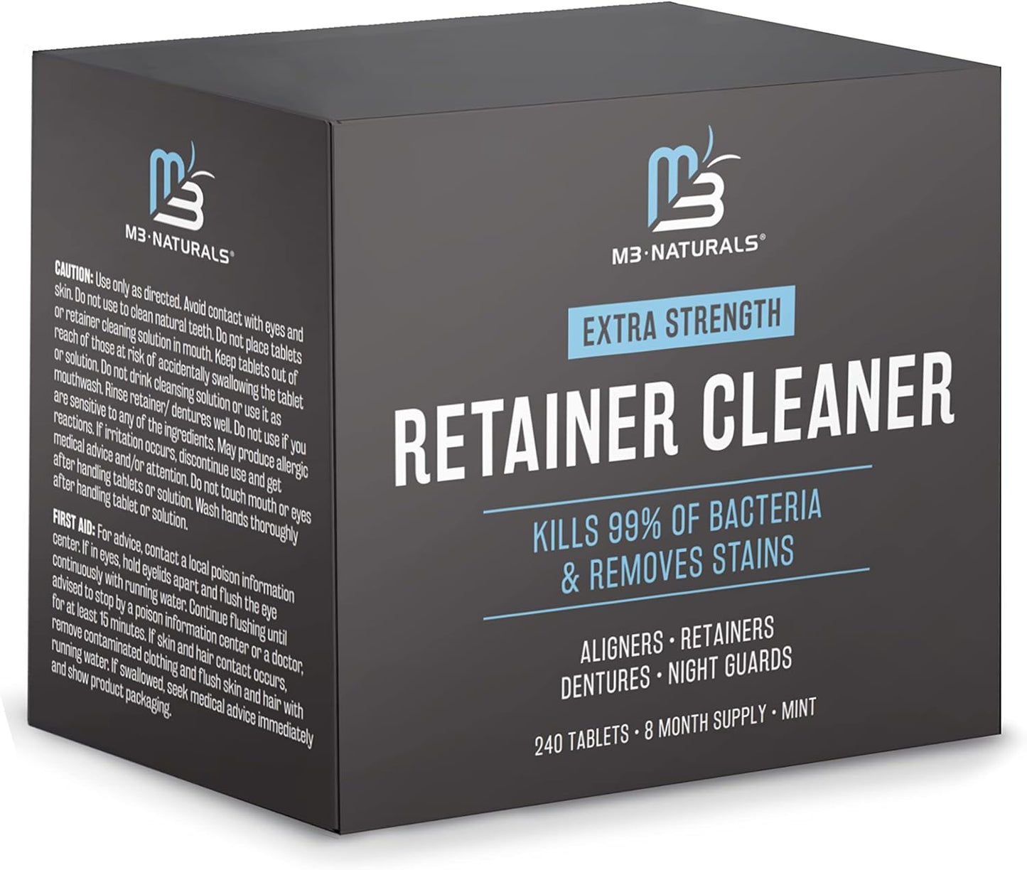 Retainer and Denture Cleansers 240 Tablets Removes Bad Odors Discoloration Stains Plaque for Cleaning Invisalign Mouth Guard Night Guard and Removable Dental Appliances by M3 Naturals M3 Naturals