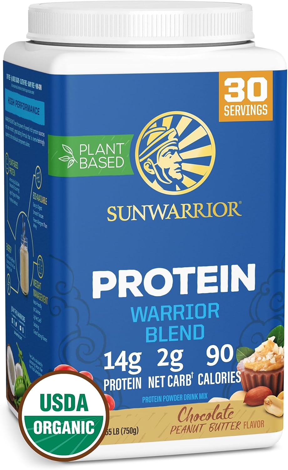 Sunwarrior Vegan Organic Protein Powder Plant-Based | BCAA Amino Acids Hemp Seed Soy Free Dairy Free Gluten Free Synthetic Free Non-GMO | Peanut Buttercup 30 Servings | Warrior Blend Sunwarrior