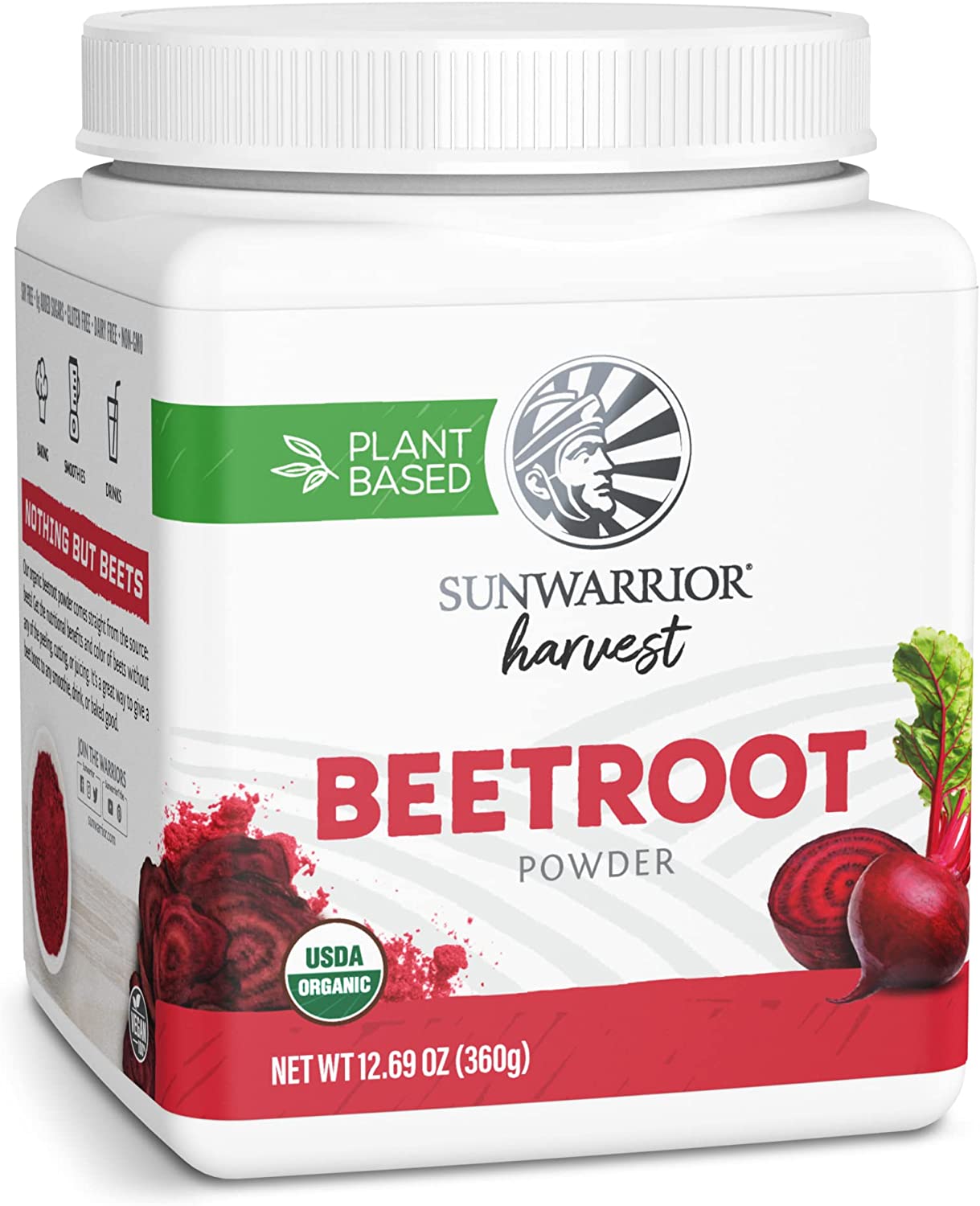 Sunwarrior Beet Root Powder Nitric Oxide Increase Stamina Blood and Flow Circulation Natural Non-GMO Keto Vegan Superfood for Smoothies Acai Pudding Baking 360g sq tub (90 Servings) Organic Harvest Sunwarrior