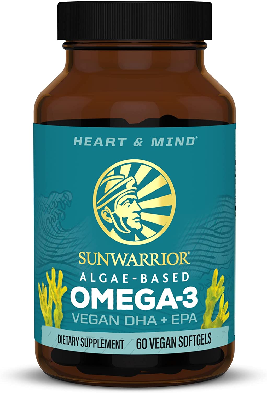 Sunwarrior Vegan Omega 3 DHA & EPA Supplement Algal Oil Preferred Alternative to Fish Oil Supports Brain Eye Joint & Heart Health (60 Count) Sunwarrior