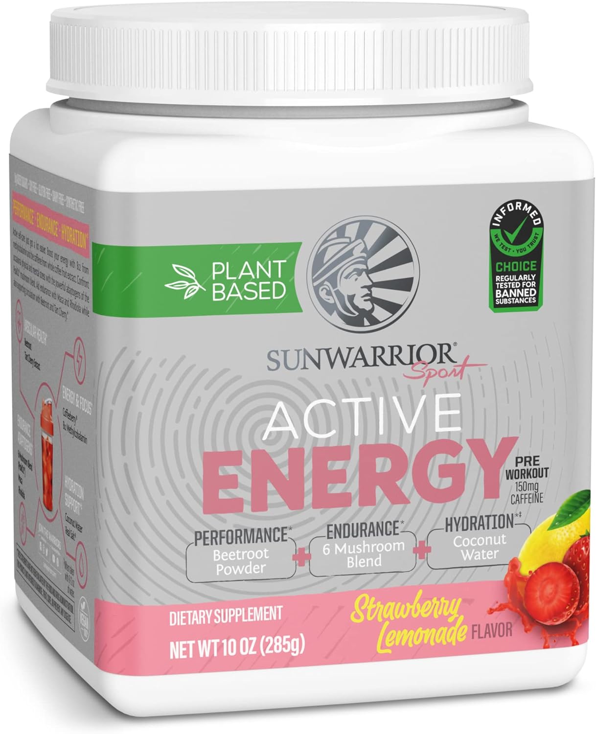 Plant-Based Preworkout Powder Hydration Blend | Soy Free Sugar Free Gluten Free Dairy Free Synthetic Free | Strawberry Lemonade 30 Servings | Sport Active Energy Sunwarrior