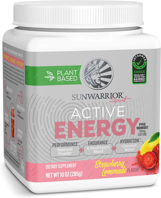 Preworkout Boost Drink For Sports Nutrition Hydration Energy Focus with Beetroot Caffeine Coconut Water Mushroom Blend Water Flavoring | Keto Pre Workout Powder Strawberry Lemonade 285g by Sunwarrior Sunwarrior