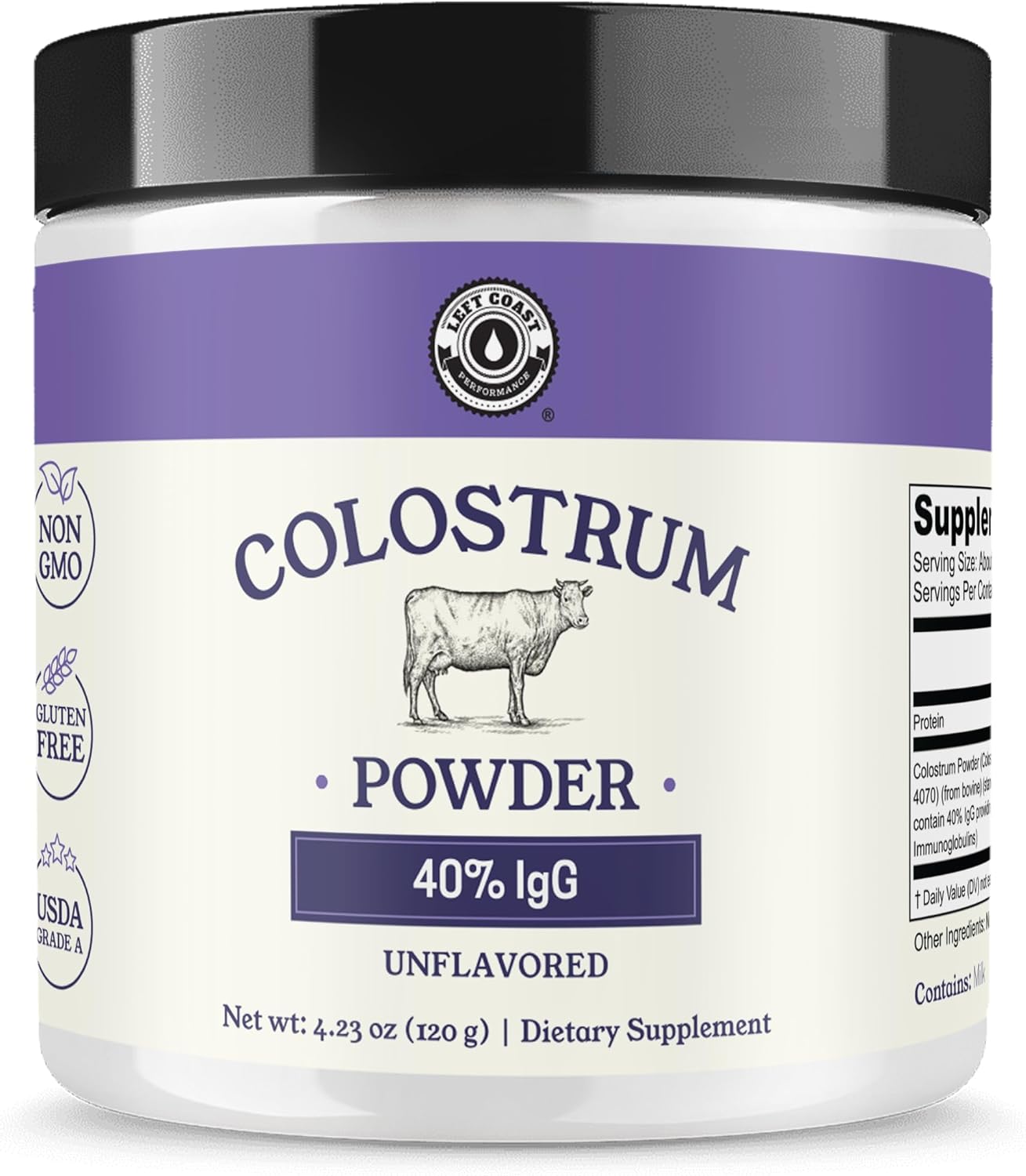 Colostrum Powder 40% IgG – USA Sourced Bovine Colostrum Supplement for Immune Support, Gut Health, Muscle Recovery, and Overall Wellness - Single Ingredient, No Additives, Non-GMO - 60 servings Left Coast Performance