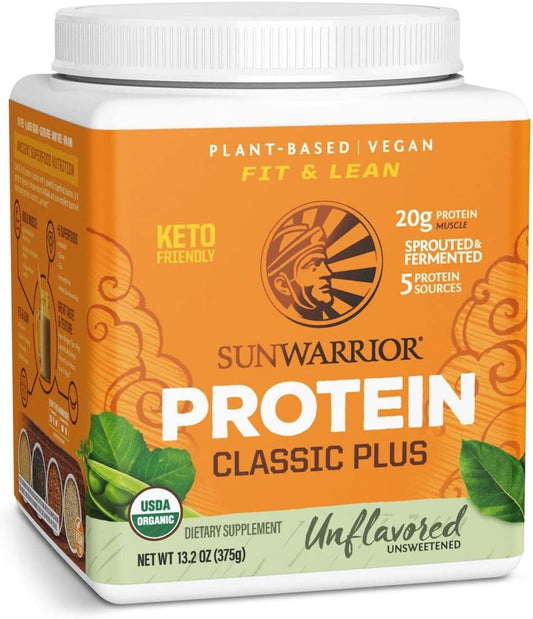 Vegan Organic Protein Powder Plant-Based | 5 Superfood Quinoa Chia Seed Soy Free Dairy Free Gluten Free Synthetic Free Non-GMO | Unflavored 15 Servings | Classic Plus Sunwarrior