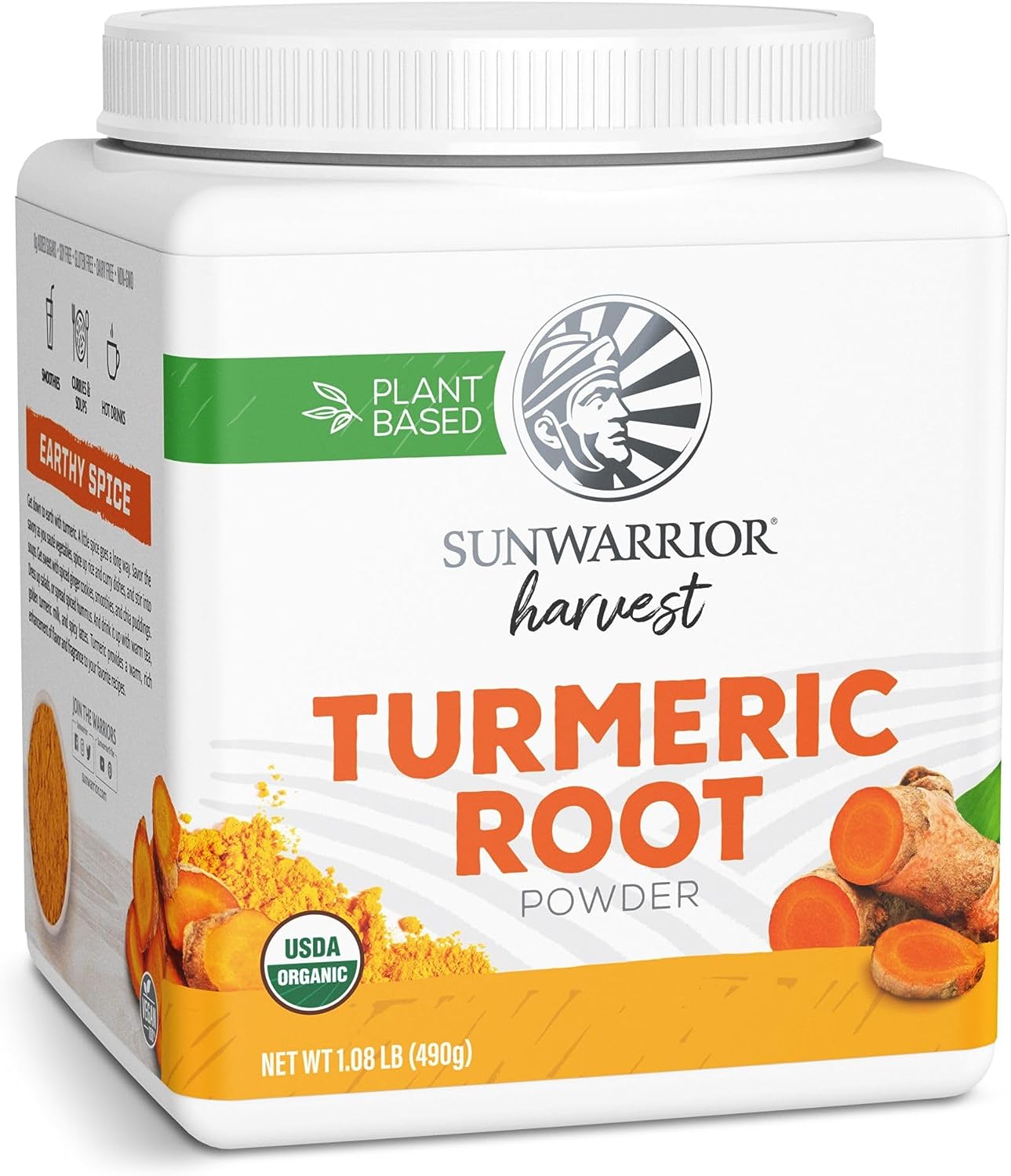 Sunwarrior Organic Turmeric Root Powder | Pure Raw Superfood Powder for Baking Smoothies and Curry | USDA Non-GMO 490g Tub (70 SRV) Organic Harvest Sunwarrior