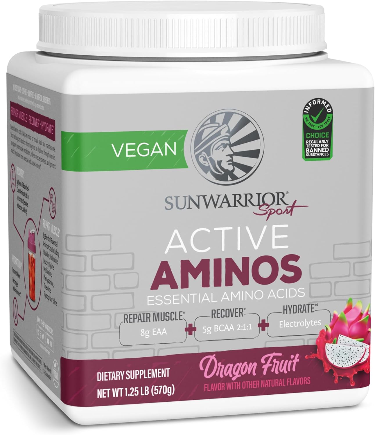 Sunwarrior Amino Acids Amino Energy Powder Essential Amino Acids EAA | Muscle Repair Hydration & Recovery | Promote Wellness Strength & Endurance | Dragon Fruit Flavor | 30 Servings | Active Aminos Sunwarrior