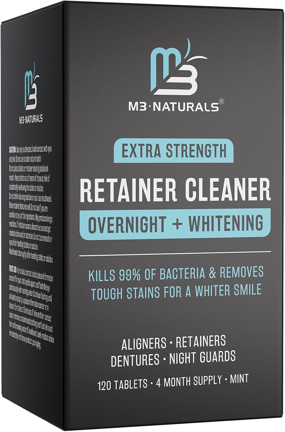 Overnight + Whitening Retainer Cleaner | FSA HSA Approved | Remove Stains, Discoloration, and Plaque | 4 Month Supply | Denture Cleanser with Whitening Boost by M3 Naturals M3 Naturals