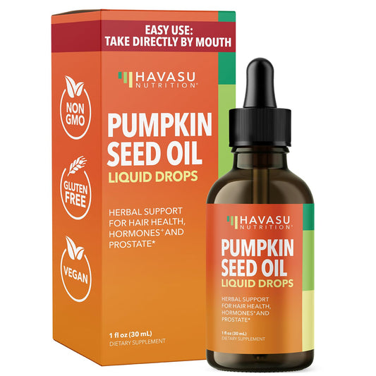 Organic Pumpkin Seed Hair Oil | Hair & Eyelash Health | Support of Hair Health, Hormone Balance and Prostate Health with 100% Pure Cold Pressed Pumpkin Seed Extract | Non-GMO, Vegan, Unflavored, 30mL Havasu Nutrition