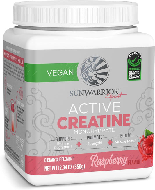 Creatine Monohydrate Powder | Muscle Building Strength Training Pre Workout & Recovery | Vegan & Keto Friendly Micronized & Easily Mixes 350g Tub (50 Servings) Raspberry Active Creatine Sunwarrior