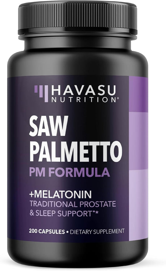 Saw Palmetto with Melatonin for Sleep & Prostate Supplement | Saw Palmetto Powder and Extract Ratio with Chamomile | Reduce Urinary Frequency for Men and Support Bladder in PM | Over 6 Month Supply Havasu Nutrition