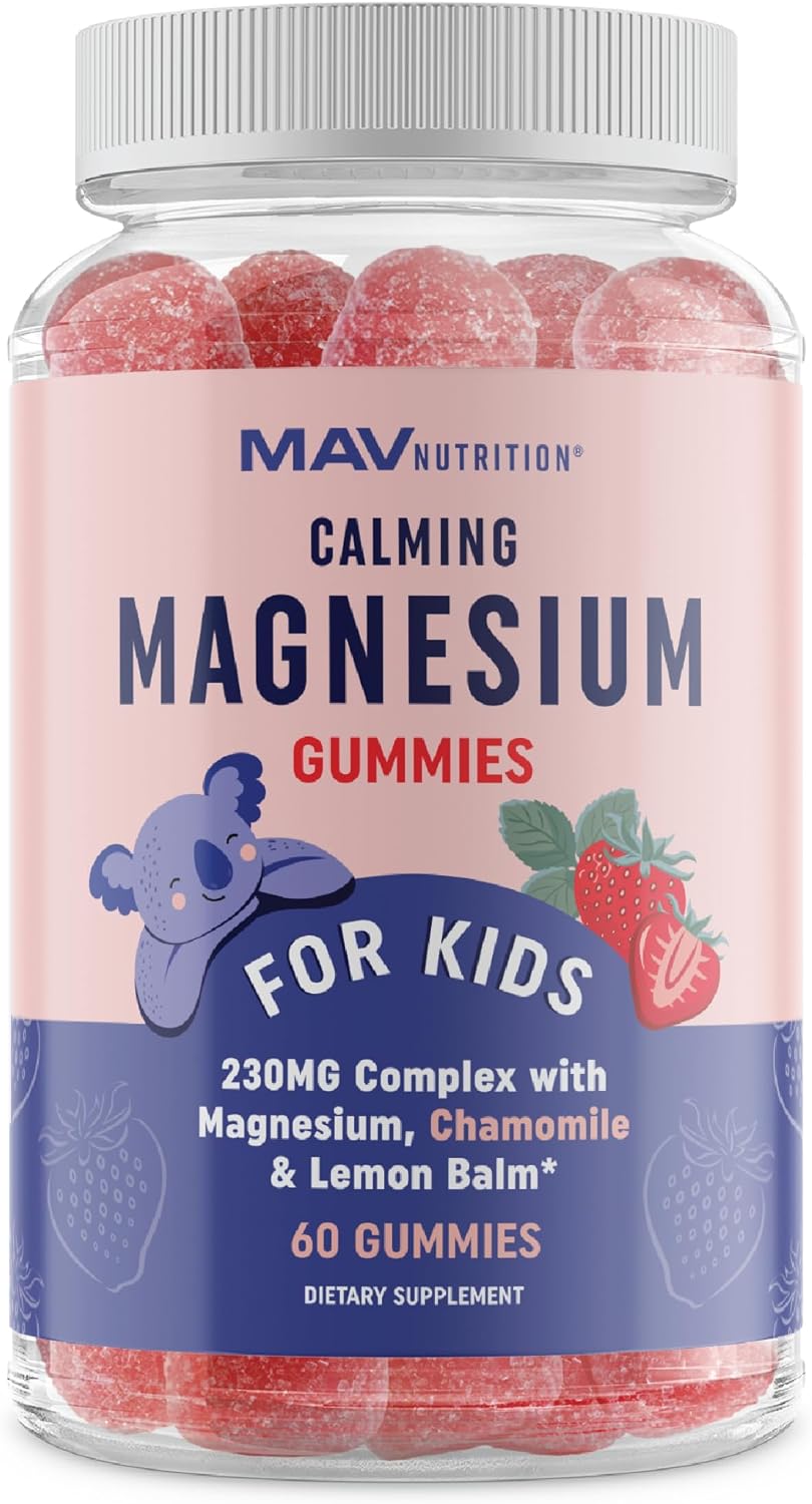 Magnesium Calming Gummies for Kids | Relaxing Magnesium for Kids | Calm Gummies for Natural Wake-Sleep Cycles with Chamomile & Lemon Balm | Gluten-Free, Non-GMO, Naturally Sweetened | 60 Count MAV Nutrition