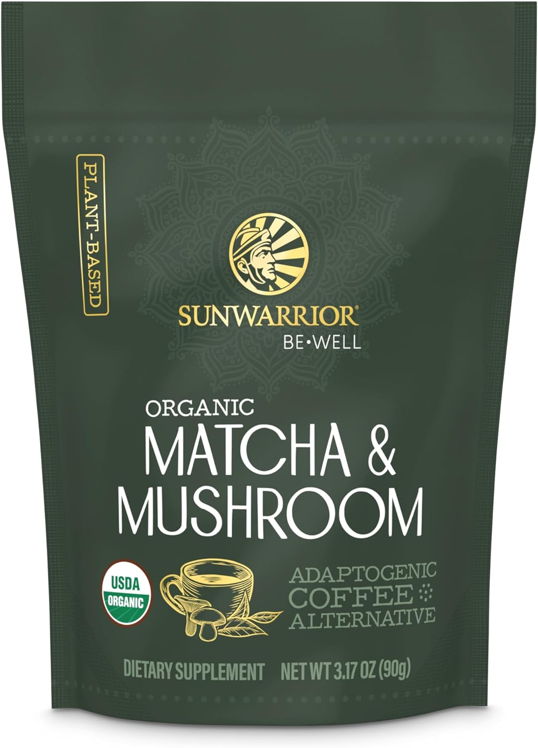 Sunwarrior Organic Be Well Matcha Mushroom Powder 90g Pouch (30 SRV) Sunwarrior