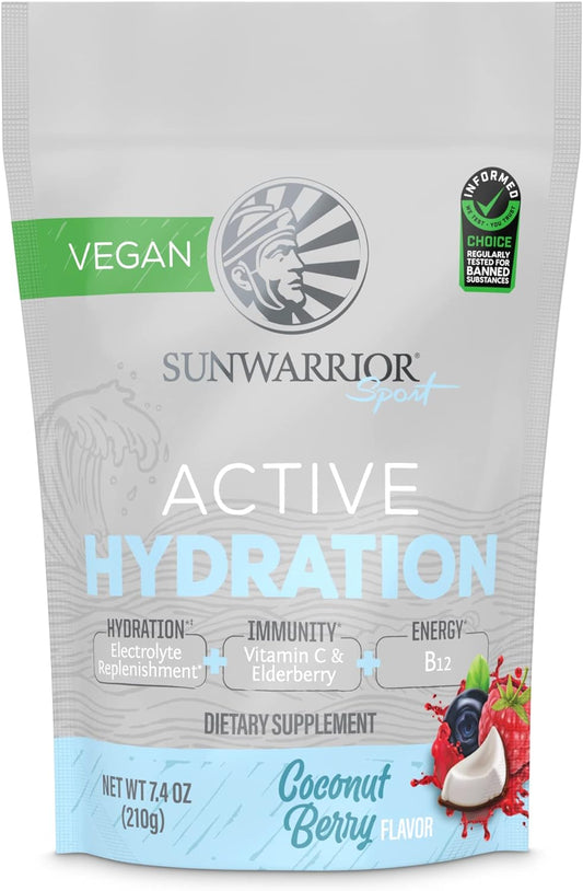 Vegan Hydration Blend Electrolyes Supplement | Elderberry Coconut Water Real Salt Soy Free Sugar Free Synthetic Free Gluten Free Dairy Free | Coconut Berry 30 Servings | Active Hydration Sunwarrior