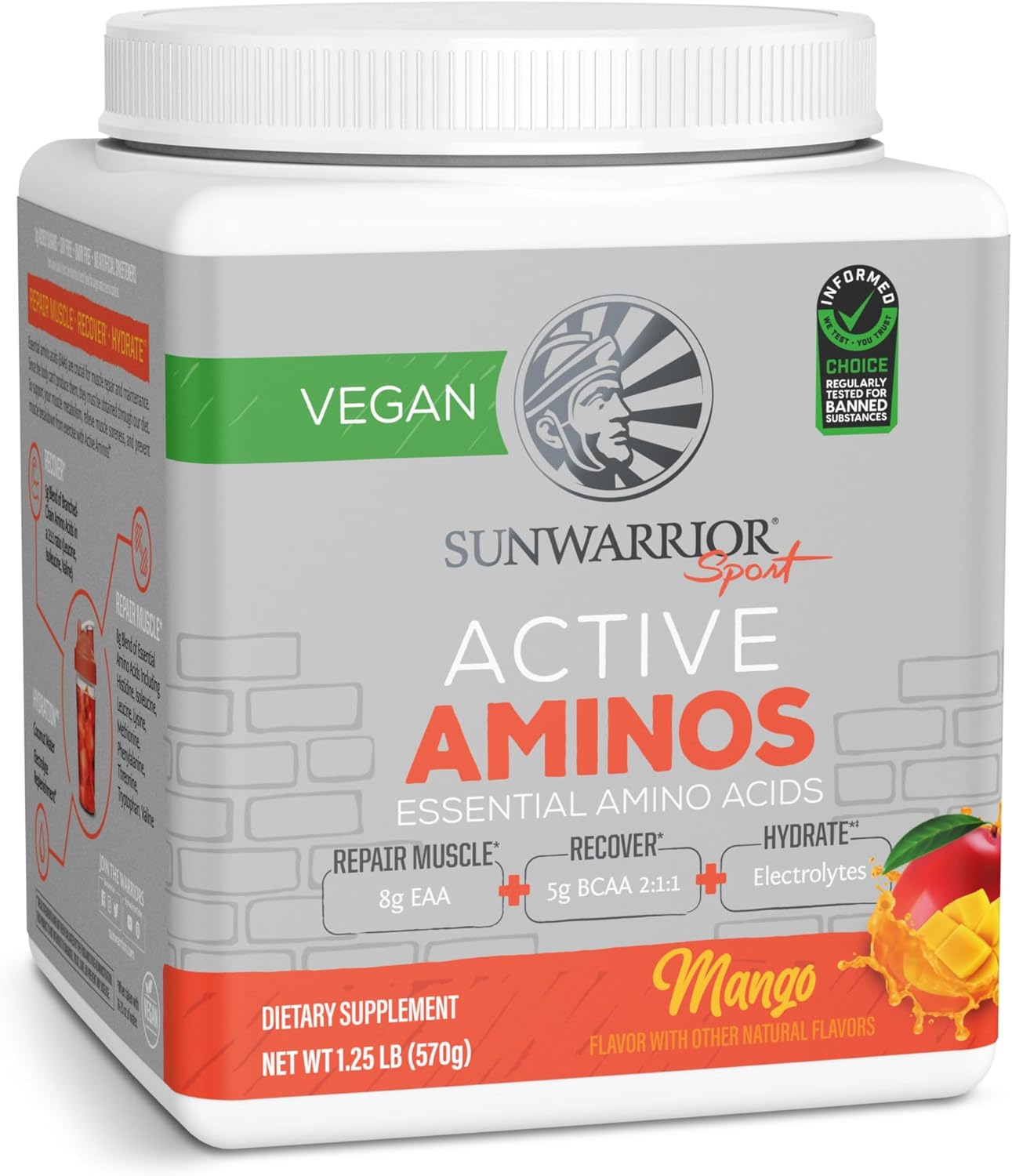 Sunwarrior Amino Acids Amino Energy Powder Essential Amino Acids EAA & BCAA | Muscle Repair Hydration & Recovery | Promote Wellness Strength & Endurance | Mango Flavor | 30 Servings | Active Aminos Sunwarrior