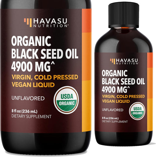 Organic Black Seed Oil Cold Pressed Liquid - Black Seed Oil Organic Cold Pressed Liquid for Immune Support & Digestive Health - Hair Superfood - 8 Fl Oz Vegan, Non-GMO, Organic Black Cumin Seed Oil Havasu Nutrition