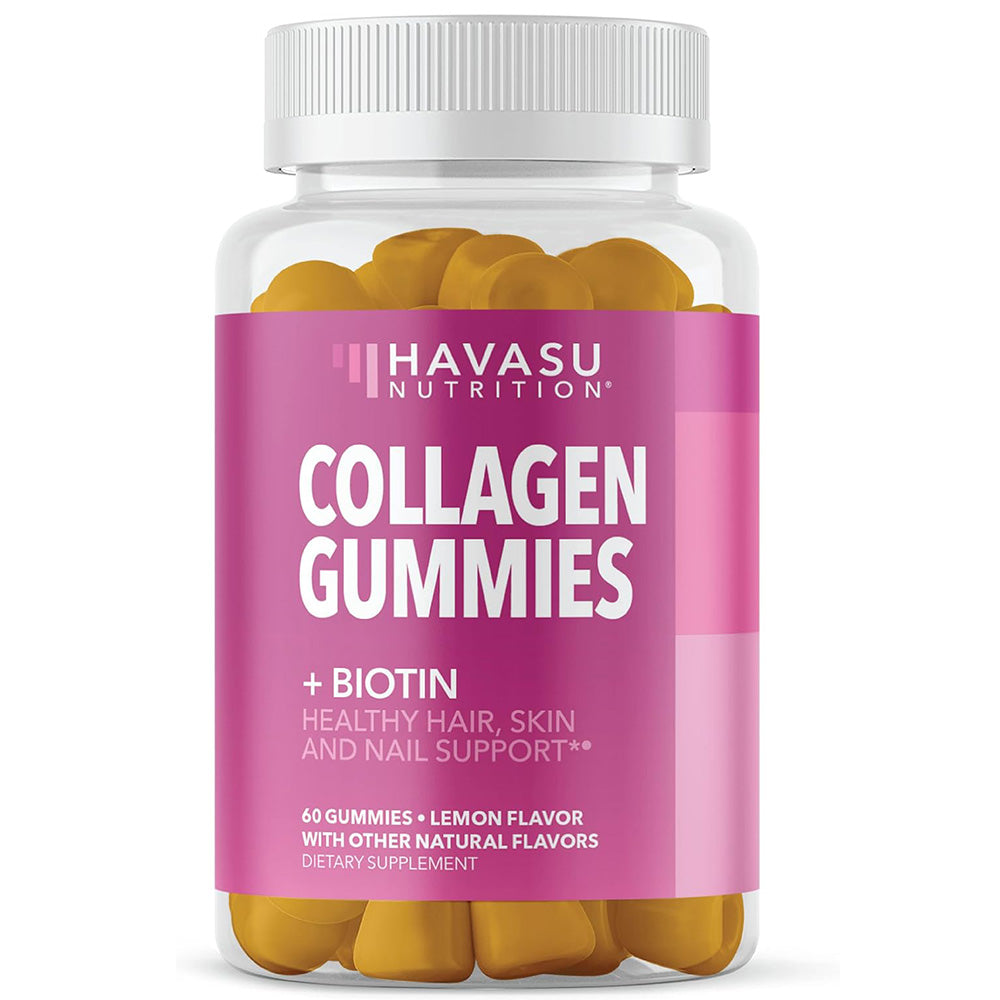 Collagen Gummies with 2,500mcg Biotin for Hair, Skin and Nails, 60 Lemon Gummies Havasu Nutrition