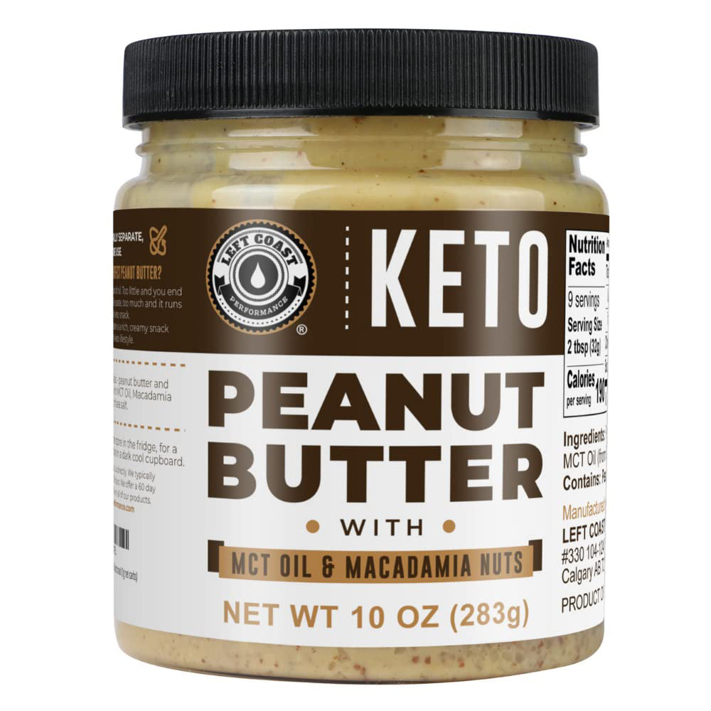 Keto Peanut Butter with Macadamia Nuts and MCT Oil Smooth, 10oz - Keto Nut Butter Spread, Fat bomb, Low carb keto snack (10) Left Coast Performance